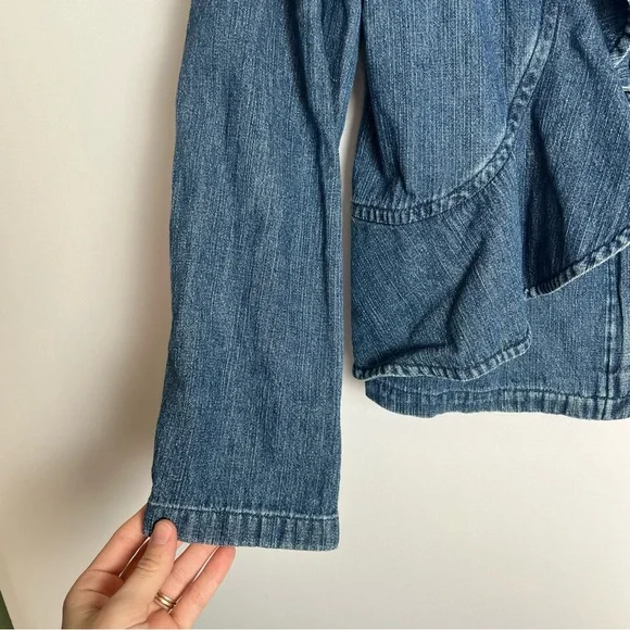 JH Collectibles Full Zip Women’s Denim Draped Ruffle Jacket Blue Size 10 Cotton - Picture 4 of 7